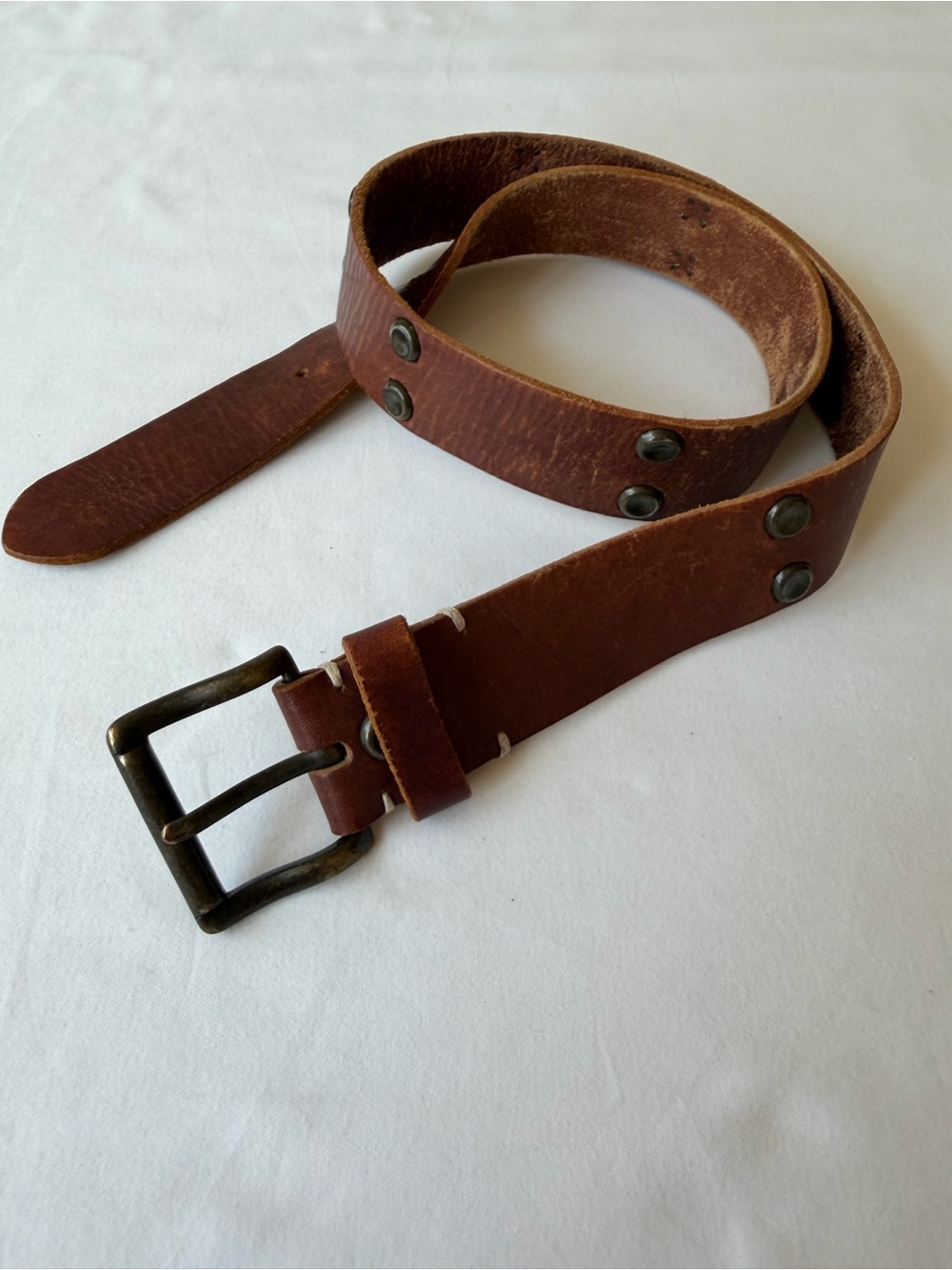 Vintage STAMP 10 Genuine Leather Studded Belt Size M W/ Brass Buckle